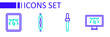 Set line Computer with design program, Eyedropper color picker palette, Marker pen and icon. Vector
