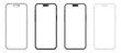 © dlyastokiv - Set smartphone mockup with blank white screen in flat, line and realistic style, detailed mobile phone mockup, black and white models smartphone front view, model 3D mobile phone, ui, ux - vector