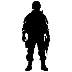 A troop of soldier silhouette vector, a simply designed military man in black and white