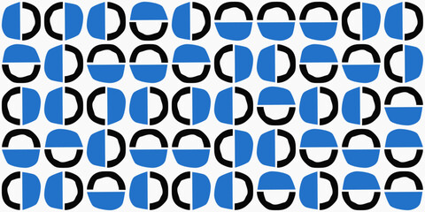 Poster - Art print, mid century modern half circle pattern. For print, background, wallpaper, seamless surface. Blue design.