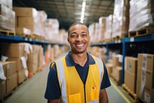 Portrait Of A Smiling Young African American Warehouse Manager In A Warehouse