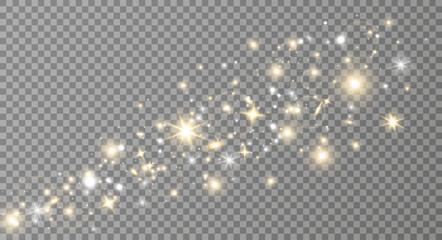 Wall Mural - golden glitter light banner. christmas luxury background. gold dust. glowing bokeh confetti. white m