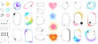 Modern aesthetic line elements, linear frames with blur gradients, blurry flower and heart aura shapes with stars. Minimal arch frame with sparkles, simple y2k style graphic design element vector set
