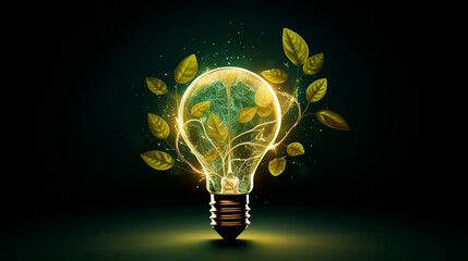 Wall Mural - AI and Nature Synergy: Expressive Light Bulb with Digital Ecosystem