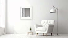 White Living Room With Couch, Table And Mockup Pictures