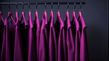 Fuchsia Pink Clothes In The Coat Rack. Femininity And Feminist. Protection Of Women, Fight Women. Powers To Women And Freedom. AI Generative.