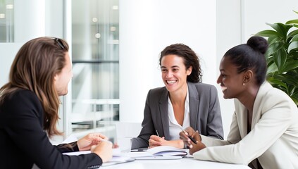 Canvas Print - Group of businesswomen having a meeting in an office.