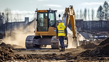 excavator working on a construction site. heavy duty construction equipment.