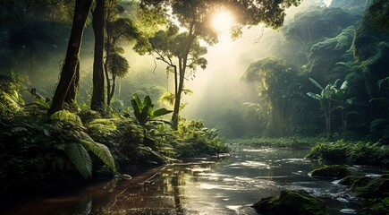 landscape with trees, forest view, tropical forest view, plants and trees