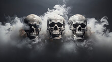 Burning Skull, Smoking Skull, Skull Emerging From Smoke, Halloween Party Banner, Generative Ai