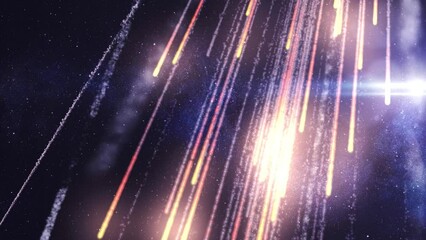 Wall Mural - Burning Meteor shower, asteroids falling in space
Burning meteors falling from space to earth in fast speed with smoke trails, global threat concept, 2023

