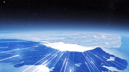 Wall Mural - hundreds of meteors or missiles burning above earth atmosphere burning meteors falling from space to