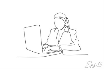 Wall Mural - continuous line vector illustration of woman finishing office work