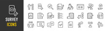 Survey Web Icons In Line Style. Opinions, Rewiev, Feedback, Exam, Collection. Vector Illustration.