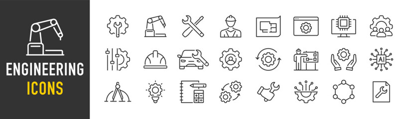 Engineering web icons in line style. Manufacturing, engineer, tools, production, application, collection. Vector illustration.