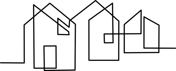 Modern houses logo. Continuous one line art drawing style.