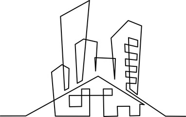 Wall Mural - Modern cityscape. Continuous one line vector drawing