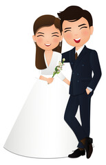 Canvas Print - Wedding invitation card the bride and groom cute couple cartoon character