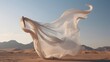 tissu blanc en mouvement au milieu du desert, généré par IA