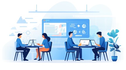 Wall Mural - scene depicting a team of developers working on mobile app development, coding for ios or android pl