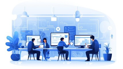 Scene depicting a team of developers working on mobile app development, coding for iOS or Android platforms