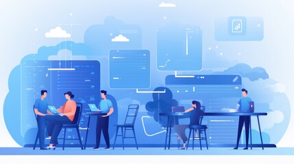 scene depicting a team of developers working on mobile app development, coding for ios or android pl