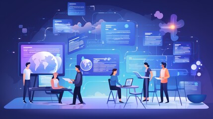 Wall Mural - scene depicting a team of developers working on mobile app development, coding for ios or android pl