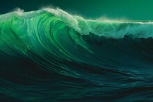 A Vibrant And Powerful Green Wave Crashing In The Ocean