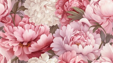  a bunch of pink and white flowers on a pink background.  generative ai