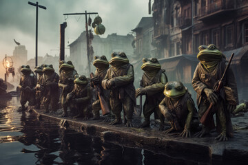 Frog soldiers in a flooded post-apocalyptic city