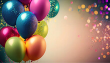 Background With Colorful Balloons And Glitter, Party, Birthday, Carnival
