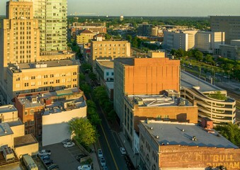 Sticker - Aerial view of Downtown Durham, North Carolina on a sunny day in summer