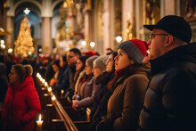 People Attending A Midnight Mass Service On Christmas Eve , Christmas Eve  