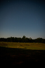 Wall Mural - Vertical of agricultural field with round bales under the starry sky
