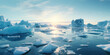 Leinwandbild Motiv Glacier melting into the ocean. Climate change concept, global warming, rising sea levels. Massive icebergs, deep blue water, crisp cold air. 