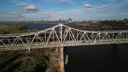 Poster - Aerial view of cars on Brent Spence Bridge in Covington, Kentucky with cloiudy sky