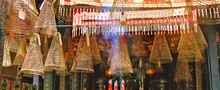 Ho Chi Minh City, Vietnam - December 9. 2015: Closeup Of Row Vietnamese Temple Incense Spirals - Phuoc An Hoi Quan Pagoda