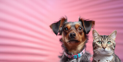 Wall Mural - Cat and dog on colorful background.