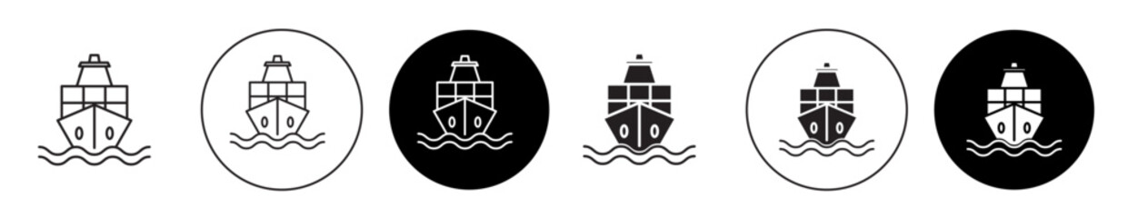 Wall Mural - cargo ship icon set. marine container cargo vessel vector symbol in black filled and outlined style.