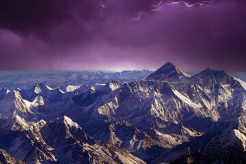 aerial view of everest, manaslu, lhotse