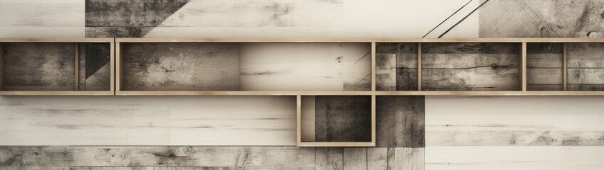 Sticker - four sets of wooden shelves with white lines and wood grain Generative AI