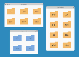 desktop interface window with folders file format document shape icon isolated simple ui vector flat illustration