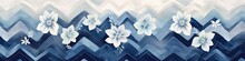 Blue Chevron Pattern With Flowers Generative AI