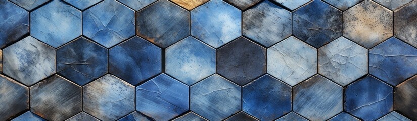 Sticker - blue hexagonal tile on a wall Generative AI