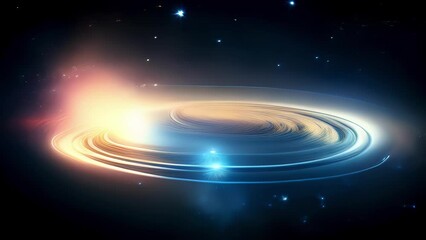 Wall Mural - a slender ring of particles spirals outward from a star in the background its arcs of dust glowing w