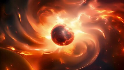 Wall Mural - an intense and powerful image of a star being born at the center of a fiery red and orange supernova
