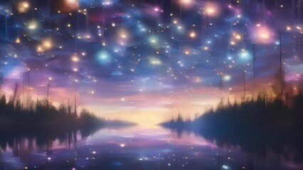 Wall Mural - this mesmerizing image features a dazzling sky filled with weaving cosmic strings. the patterns of t