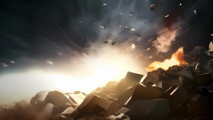 Wall Mural - the image shows a thick grey cloud of space debris floating in the cold dark void of space. strewn w
