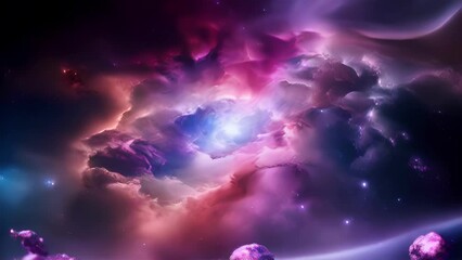 Wall Mural - a colorful image of a distant nebula that includes a range of hues from dark blues to light pinks. t