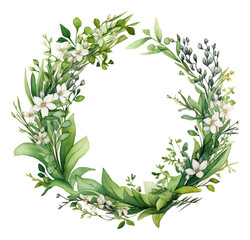 Wall Mural - Watercolor hand painted round wreath with medicinal plants isolated.